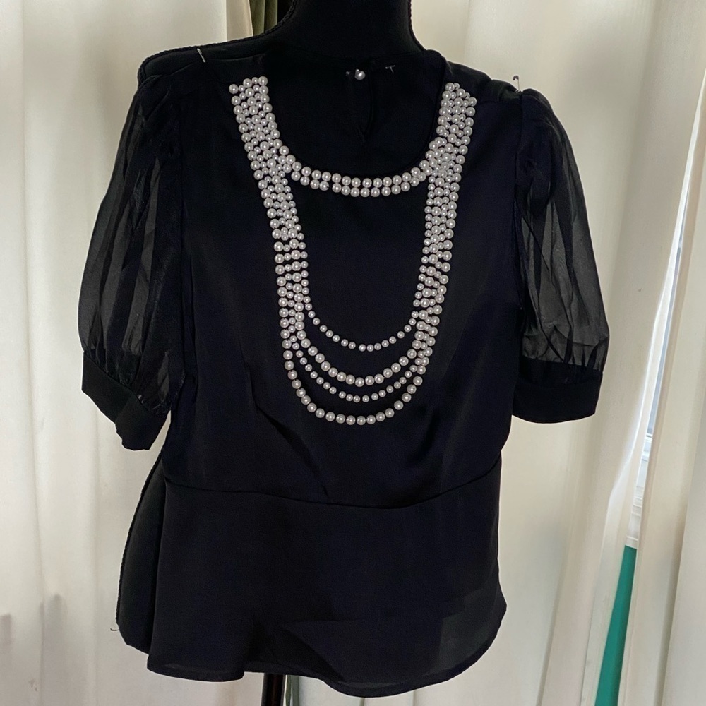 AZI Black Top with Pearls in front